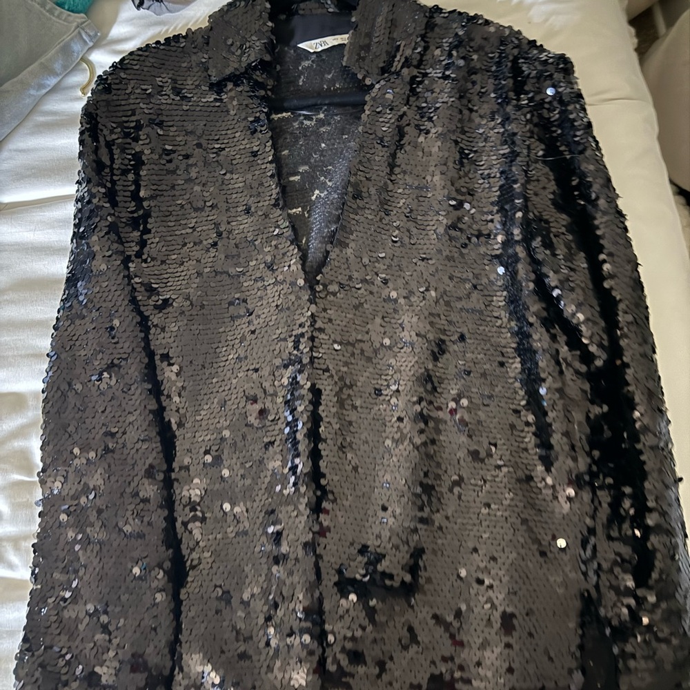 Zara Black Sequin Blazer top